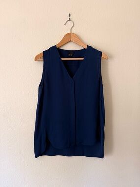 Theory Navy Sleeveless V-Neck Silk Blouse